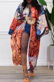 Fashionkova - Sky Blue Casual Street Print Patchwork Cardigan Collar Outerwear