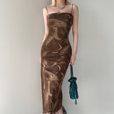 FashionKova - Retro Print Backless Strap Sexy Sling Maxi Dress