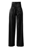 Fashionkova - Brown Fashion Casual Adult Faux Leather Solid Pants With Belt Straight Bottoms