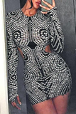 Fashionkova Black Street Dot Hollowed Out Patchwork V Neck One Step Skirt Dresses