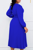 Fashionkova Red Casual Solid Patchwork Fold V Neck Waist Skirt Dresses(With Belt)