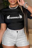 Fashionkova - Black Street Daily Print Patchwork Letter O Neck Tops