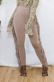 Fashionkova - Black Sexy Solid Tassel Skinny High Waist Pencil Solid Color Bottoms