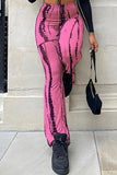 Fashionkova - Pink Fashion Casual Print Basic Regular High Waist Trousers