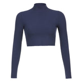 FashionKova - Stretch Rib Solid Color Long-Sleeved T-Shirt