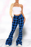 Fashionkova - Red Sexy Plaid Patchwork Boot Cut Mid Waist Speaker Full Print Bottoms