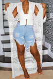 Fashionkova - White Casual Solid Hollowed Out Outerwear