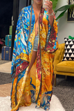 Fashionkova - Sky Blue Casual Street Print Patchwork Cardigan Collar Outerwear