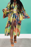 Fashionkova - Sky Blue Casual Street Print Patchwork Cardigan Collar Outerwear