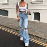 FashionKova - Denim Wide-leg Pants