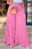 Fashionkova - Black Fashion Casual Solid Fold Regular High Waist Wide Leg Trousers