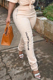 Fashionkova - Apricot Casual Print Regular Small Elastic Mid Waist Pencil Bottoms