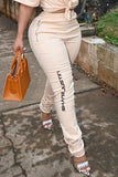 Fashionkova - Apricot Casual Print Regular Small Elastic Mid Waist Pencil Bottoms