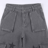 FashionKova - Vintage Star Print Boyfriend Fit Cargo Jeans