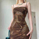 FashionKova - Retro Print Backless Strap Sexy Sling Maxi Dress