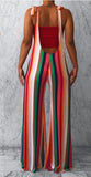 Fashionkova - Multi-color Bib pants Sleeveless Low Striped Loose Pants Pants