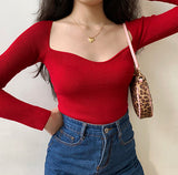 FashionKova - French Lover Slim Knit Longsleeve Top ~ HANDMADE // Red