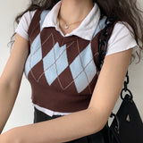 FashionKova - Earth & Sky Retro Argyle Vest