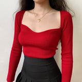 FashionKova - French Lover Slim Knit Longsleeve Top ~ HANDMADE // Red