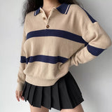 FashionKova - Vintage Oversized Striped Polo