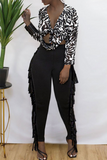 Fashionkova - Black Sexy Solid Tassel Skinny High Waist Pencil Solid Color Bottoms