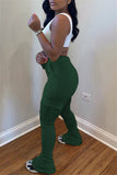 Fashionkova - Dark green venetian Elastic Fly Mid Solid Pocket pencil Pants Bottoms