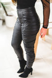 Fashionkova - Black Fashion Casual Solid Fold Skinny High Waist Pencil Trousers