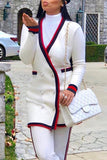 Fashionkova - White V Neck Patchwork Patchwork Long Sleeve Coats & Cardigan