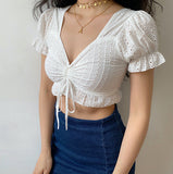 FashionKova - French White V-Neck Lace Top
