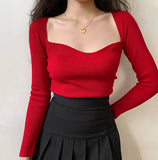 FashionKova - French Lover Slim Knit Longsleeve Top ~ HANDMADE // Red