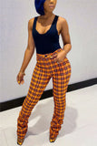 Fashionkova - Orange Casual Plaid Print Boot Cut Bottoms