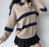 FashionKova - Vintage Oversized Striped Polo