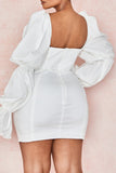 Fashionkova Red Casual Solid Frenulum Square Collar Long Sleeve Dresses