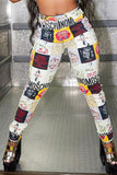 Fashionkova - Multicolor Casual Street Print Graffiti Skinny High Waist Pencil Full Print Bottoms