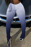 Fashionkova - Blue Fashion Casual Gradual Change Print Slit Regular High Waist Pencil Trousers