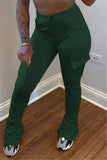 Fashionkova - Dark green venetian Elastic Fly Mid Solid Pocket pencil Pants Bottoms