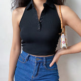 FashionKova - 70s Slim Polo Halter Top