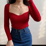 FashionKova - French Lover Slim Knit Longsleeve Top ~ HANDMADE // Red