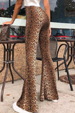 Fashionkova - Leopard Print Sexy Print Patchwork Boot Cut High Waist Speaker Full Print Bottoms