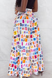 Fashionkova - Letter Print Casual Letter Print Patchwork Loose High Waist Wide Leg Full Print Bottoms