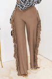 Fashionkova - Black Fashion Solid Tassel Straight High Waist Straight Solid Color Bottoms