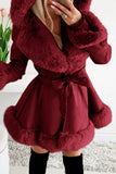 Fashionkova - Black Sexy Solid Bandage Patchwork Feathers Hooded Collar Outerwear
