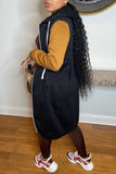 Fashionkova - Black Casual Solid Patchwork Zipper Hooded Collar Outerwear