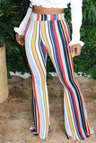 Fashionkova - Olive green White Blue Pink Yellow Olive green Color blue Elastic Fly High Striped Loose Pants Bottoms