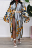 Fashionkova - Sky Blue Casual Street Print Patchwork Cardigan Collar Outerwear