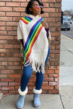 Fashionkova - Dark Gray Scarf Collar Rainbow Patchwork tassel Others Long Sleeve