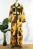 Fashionkova Yellow Elegant Geometric Pocket Buckle Flounce Turndown Collar Shirt Dress Dresses