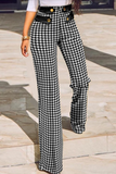 Fashionkova - Black Casual Plaid Patchwork Boot Cut High Waist Speaker Full Print Bottoms