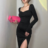 FashionKova - Long Sleeve Black Maxi Dress
