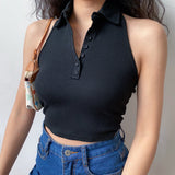 FashionKova - 70s Slim Polo Halter Top